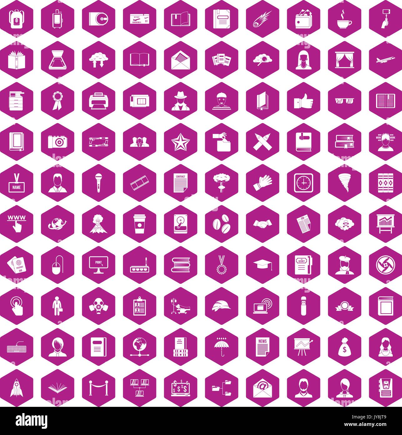 100 writer icons hexagon violet Stock Vector