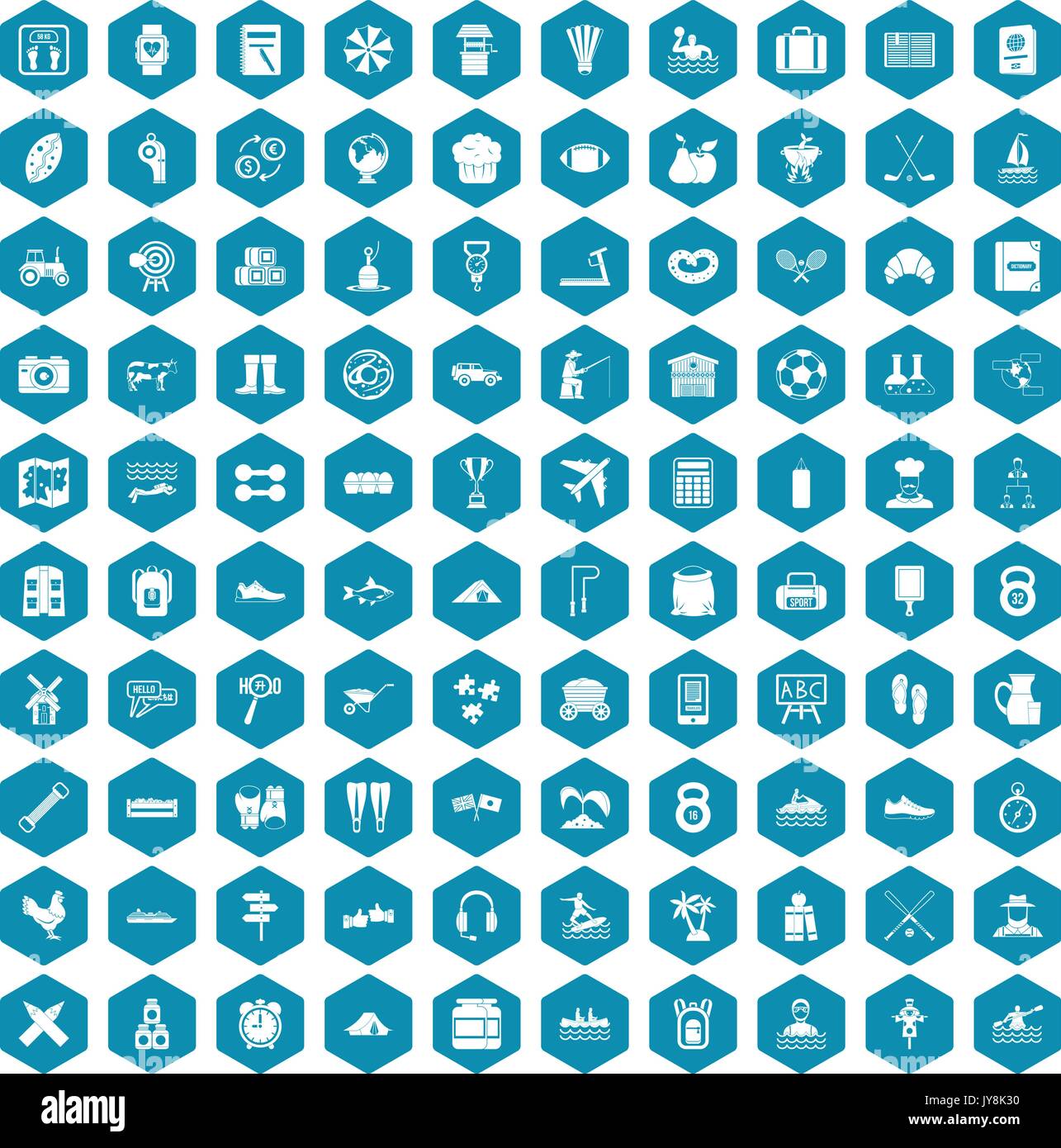 100 activity icons sapphirine violet Stock Vector