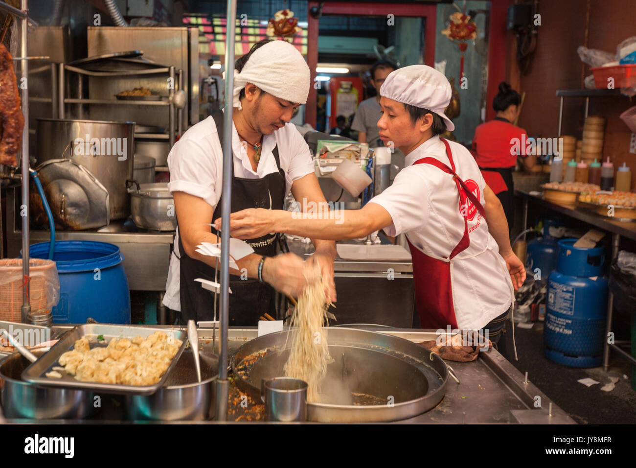 Cooking noodles for sale in Chinatown, Bangkok, Thailand Stock Photo