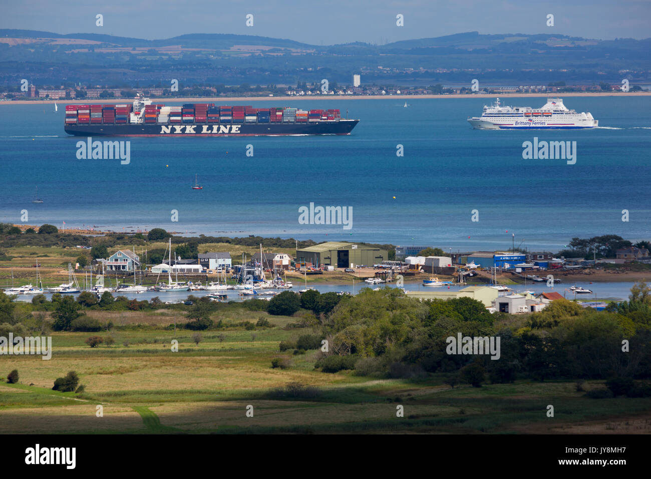 Container, Ship, Car, Ferry, Bembridge, Harbour, Isle of Wight, England, UK,busy Stock Photo