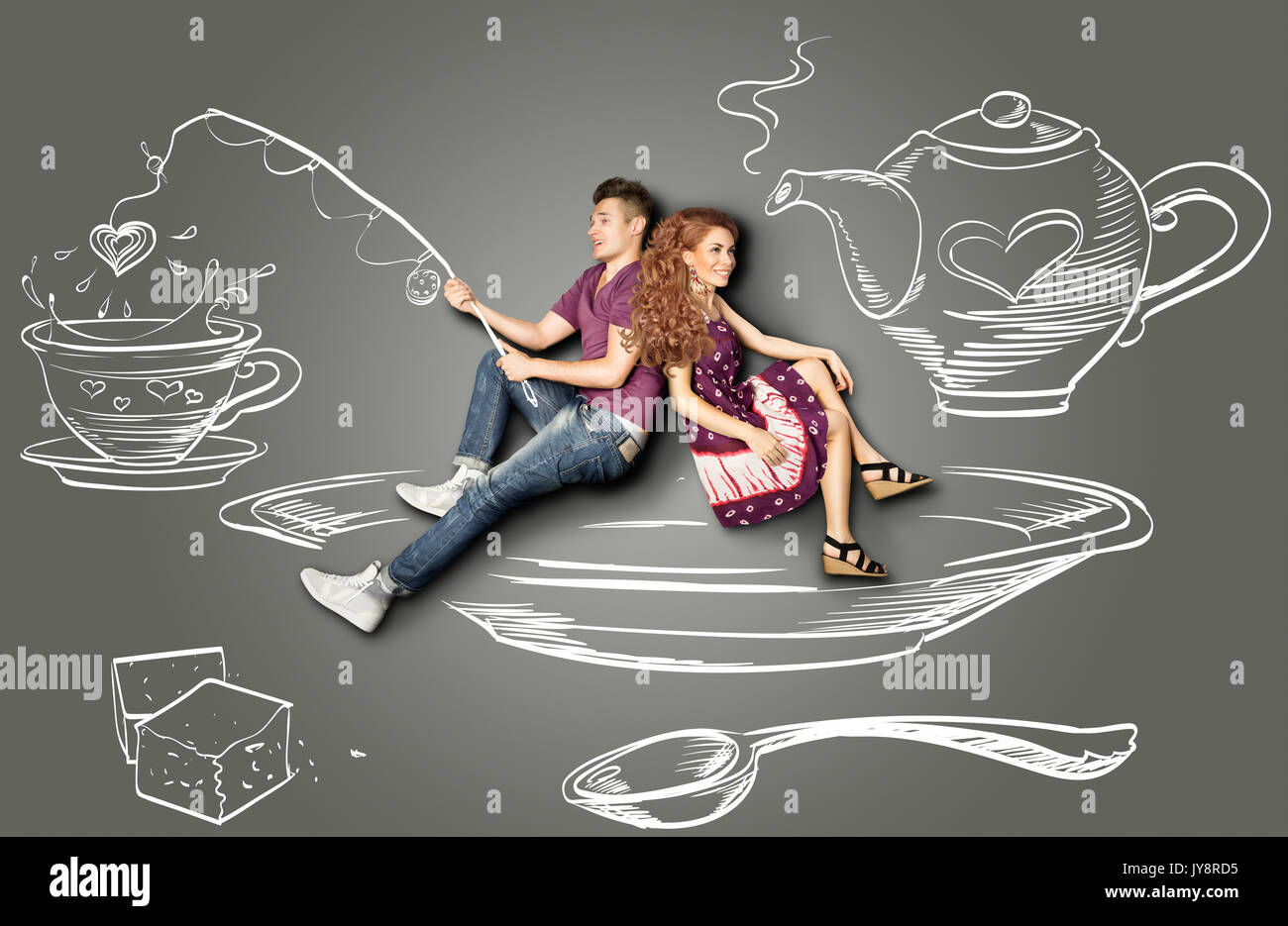Happy Valentines Love Story Concept Of A Romantic Couple Sitting On A Stock Photo Alamy
