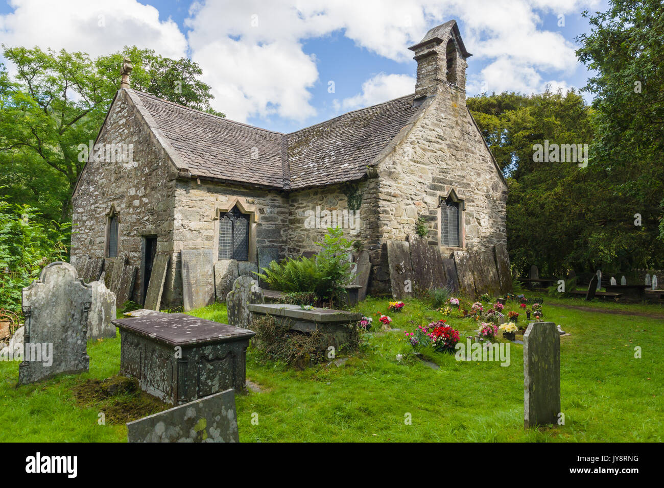 The medieval Saint Michaels church built in the 14th century and the oldest building in Betws y Coed North Wales Stock Photo