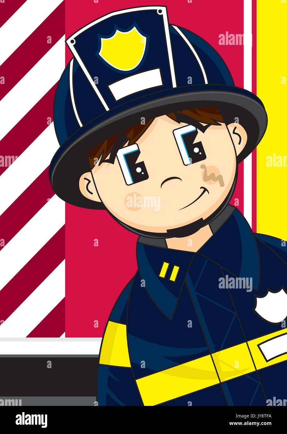 Cute Cartoon Fireman - Firefighter Vector Illustration Stock Vector ...