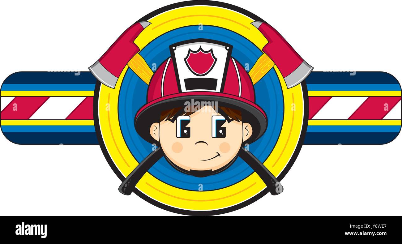 Cute Cartoon Fireman - Firefighter with Axe Vector Illustration Stock ...