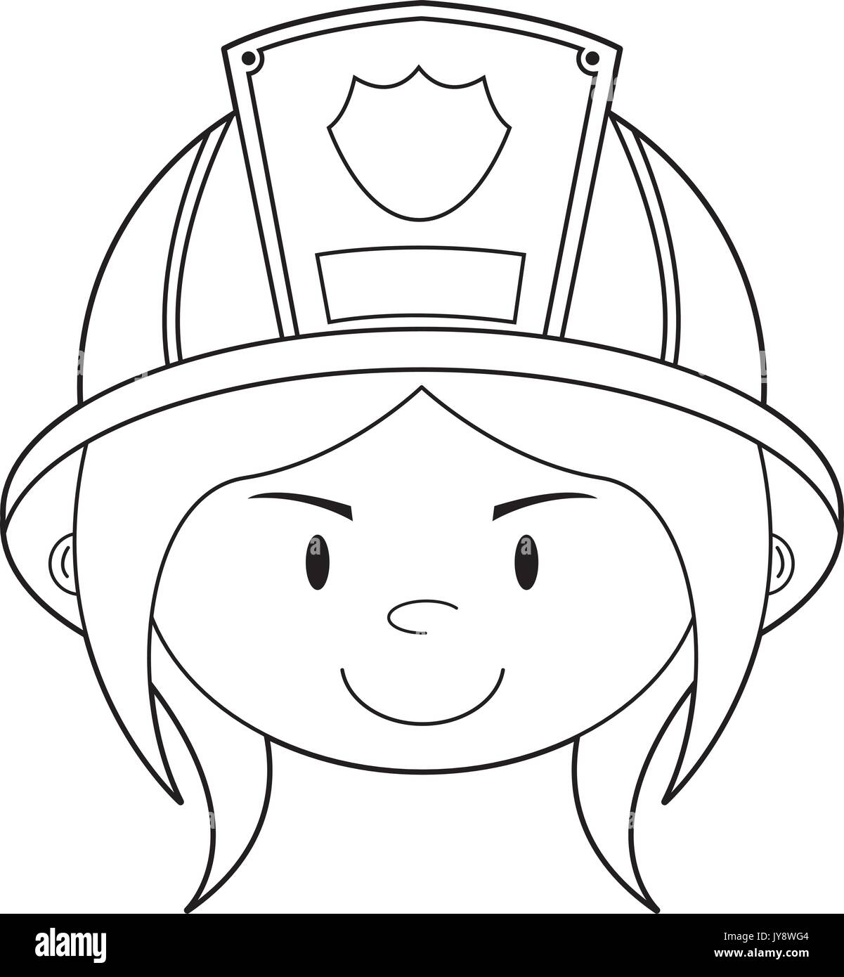 Cute Cartoon Fireman - Firefighter Girls Head Vector Illustration Stock Vector