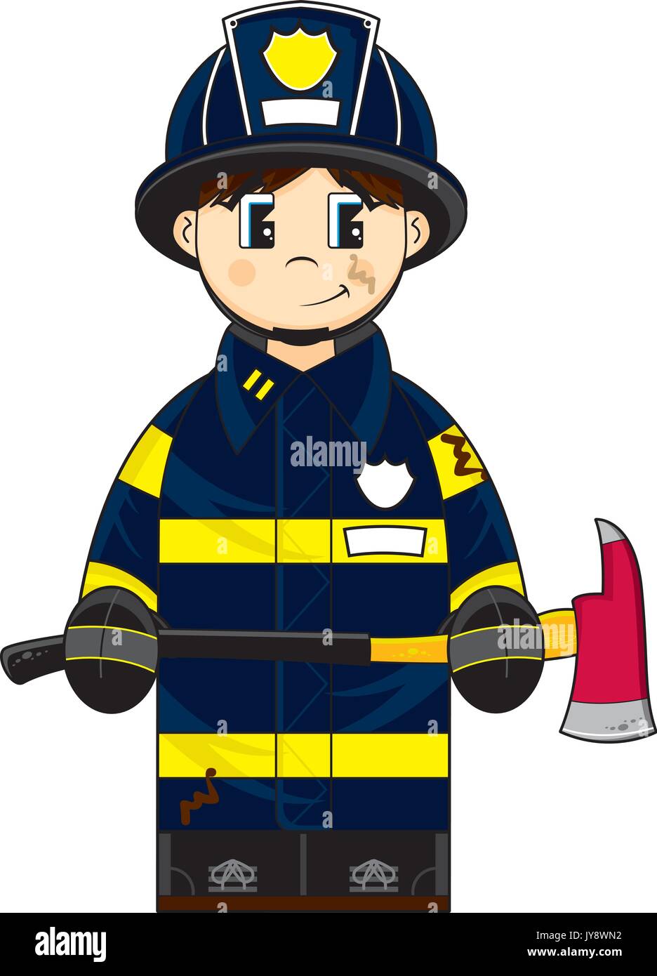 Cute Cartoon Fireman - Firefighter with Axe Vector Illustration Stock ...