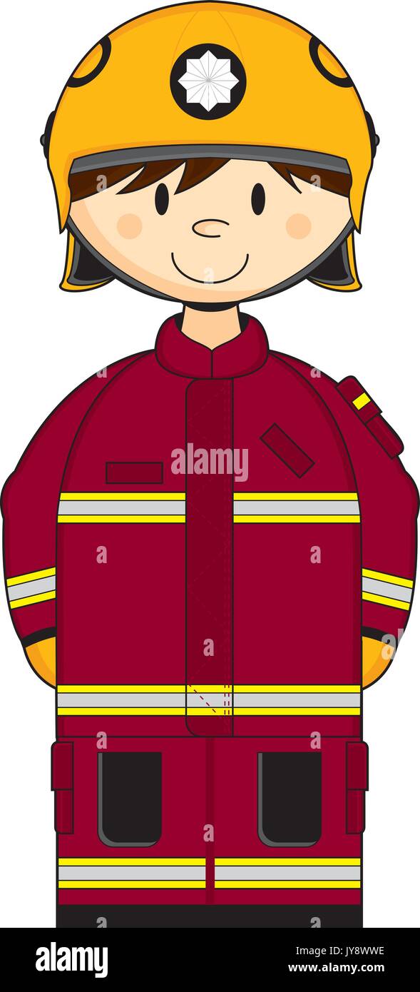 Cute Cartoon Fireman - Firefighter Vector Illustration Stock Vector ...