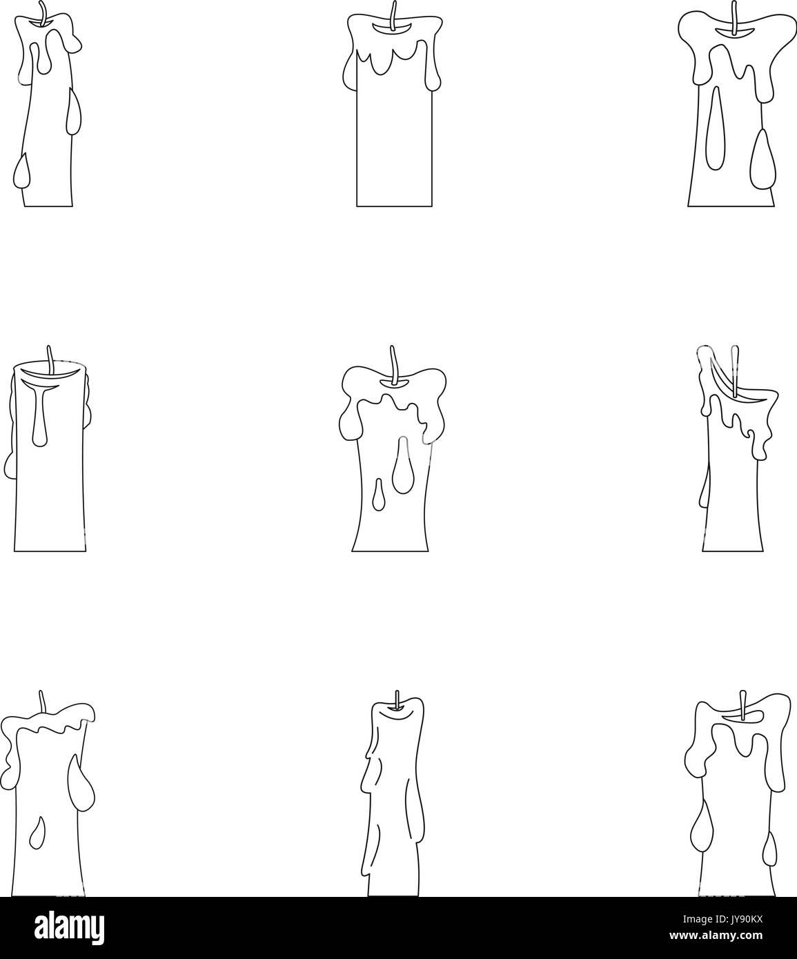 Wax candles icon set, outline style Stock Vector
