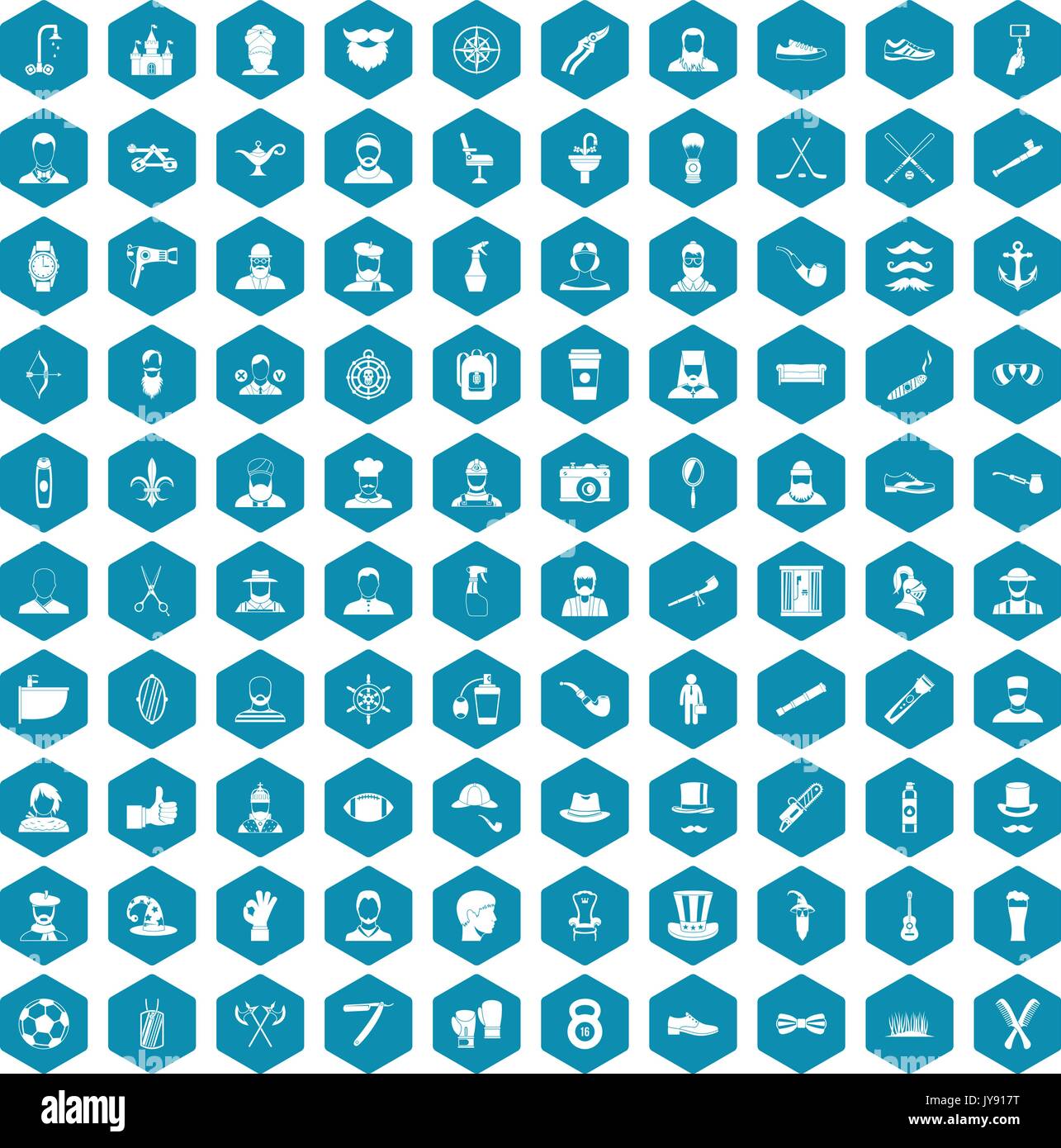100 beard icons sapphirine violet Stock Vector