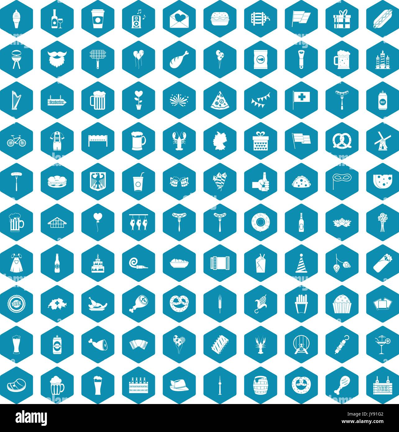 100 beer party icons sapphirine violet Stock Vector