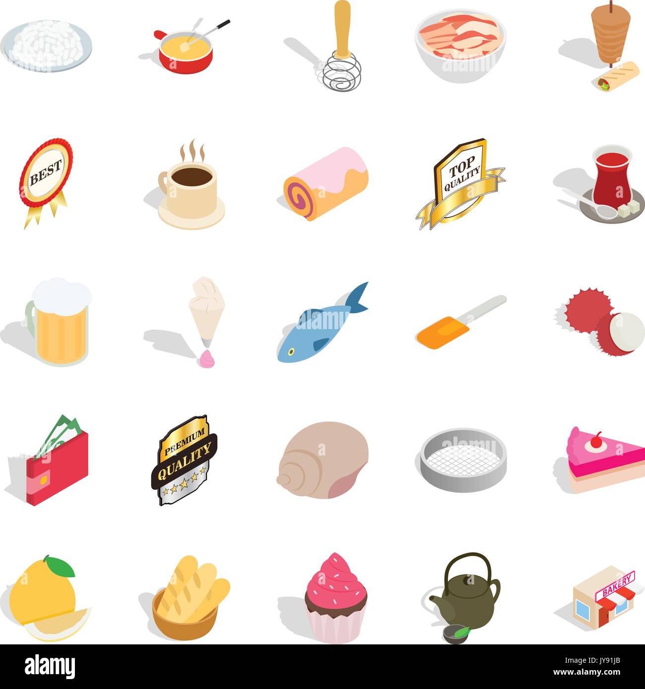 Dishes icons set, isometric style Stock Vector