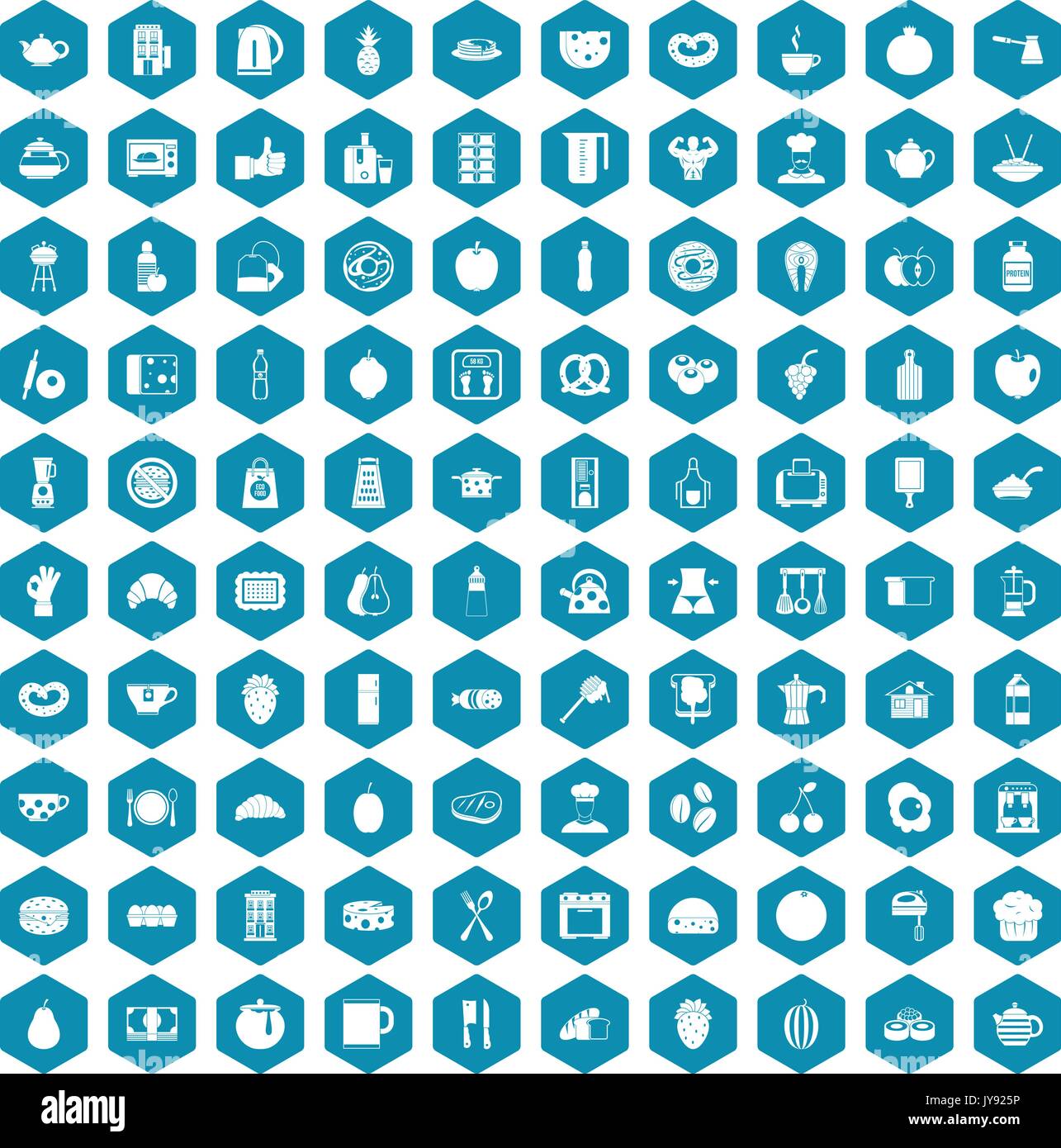 100 breakfast icons sapphirine violet Stock Vector