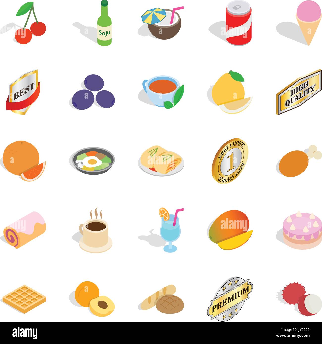 Drinks icons set, isometric style Stock Vector