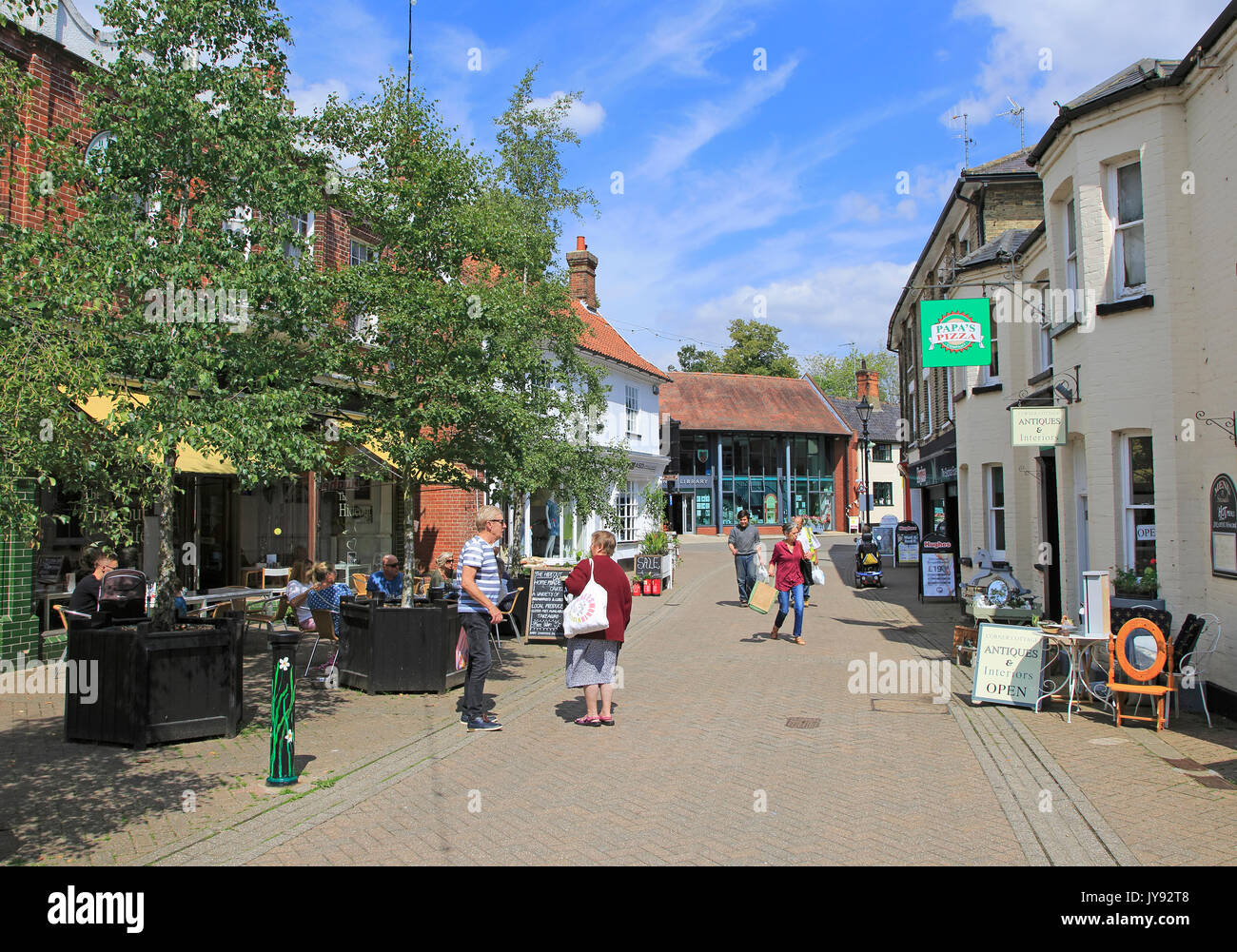 The main pedestrianised shopping street, Halesworth, Suffolk, England, UK Stock Photo