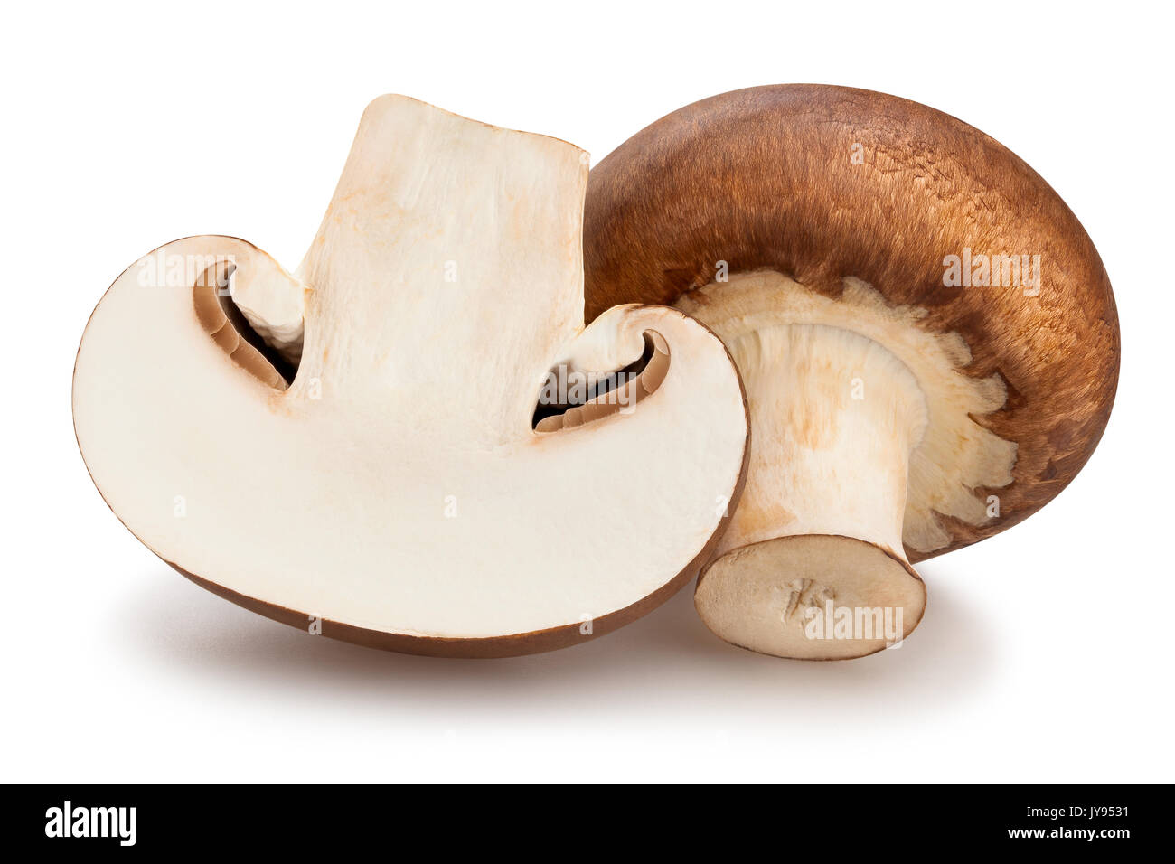 sliced brown mushrooms path isolated Stock Photo