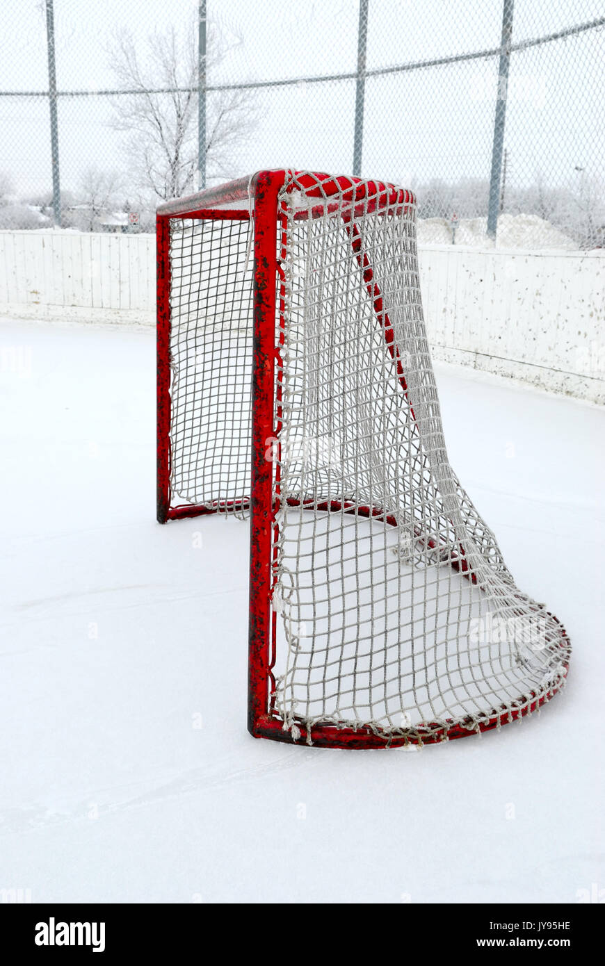 A hockey net in an outdoor arena Stock Photo Alamy