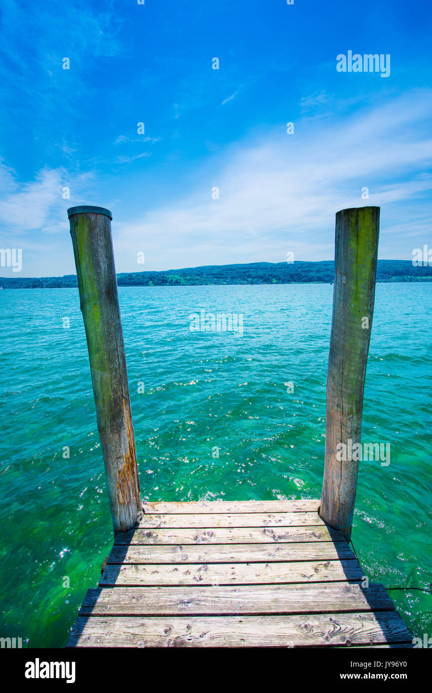 Wooden pier at Lake Constance on the Island of Reichenau, Lake