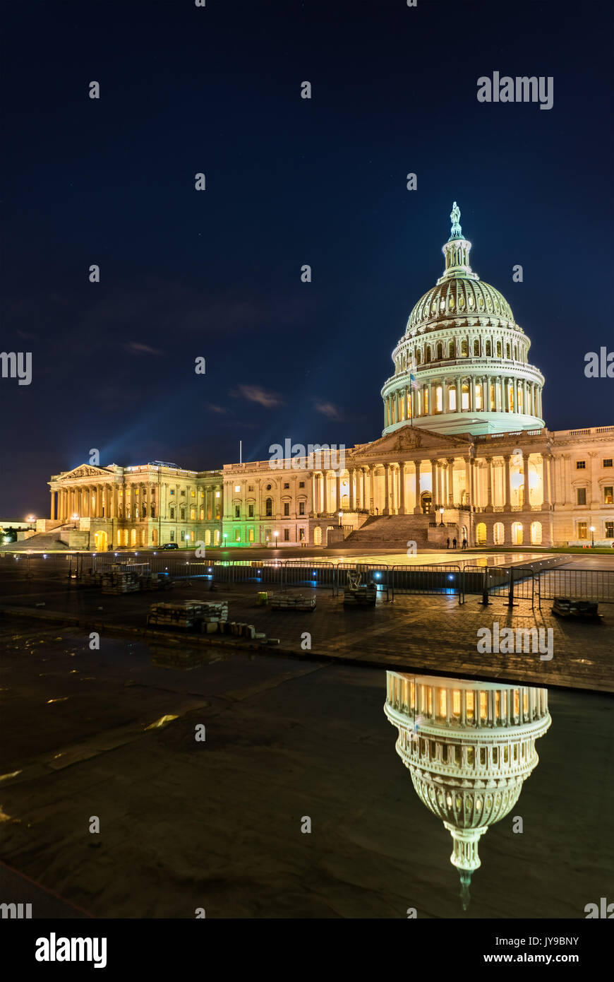 The United States Capitol Building at night in Washington, DC Stock Photo