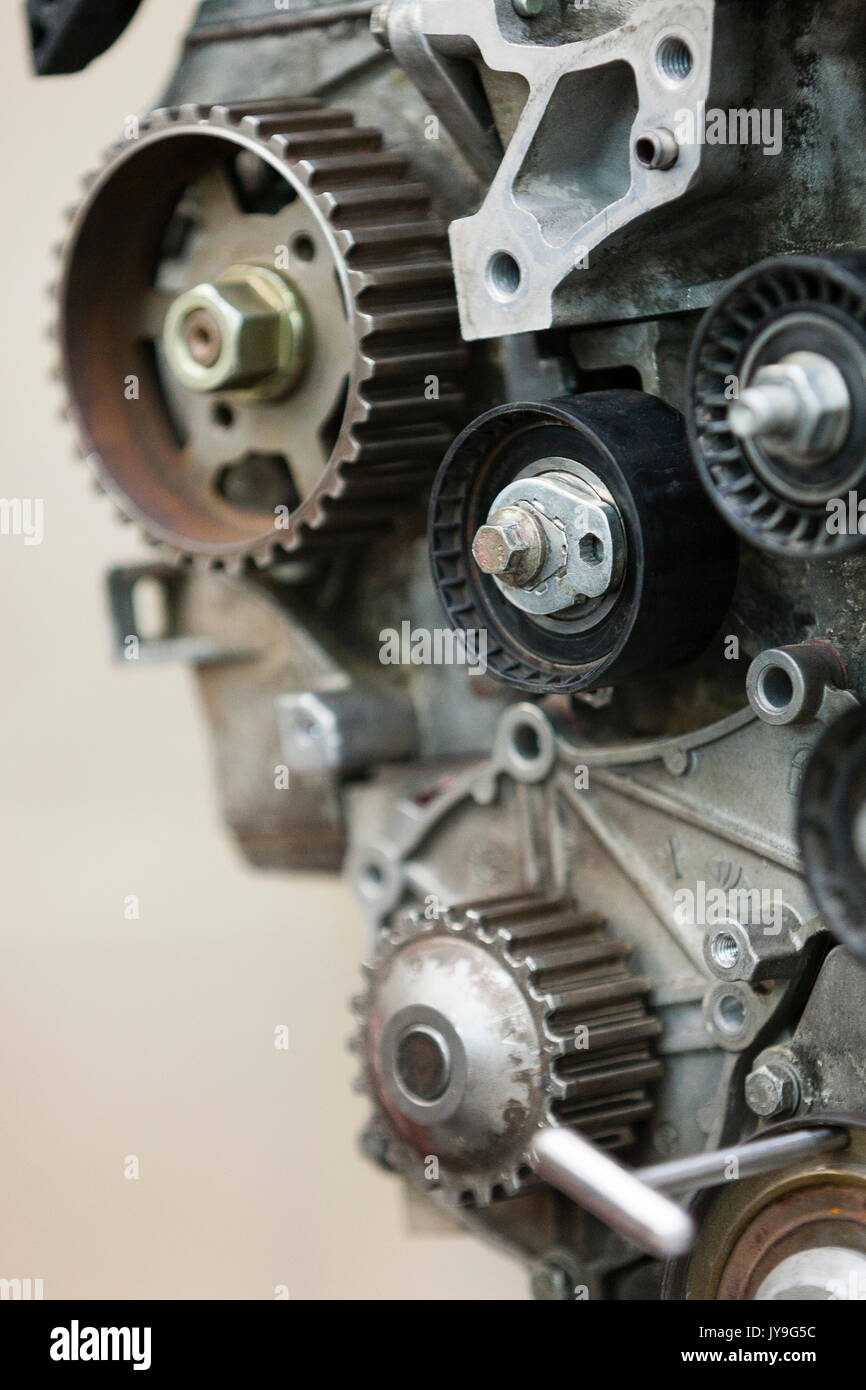 Essex, UK. Detailed view of the gears of a car engine. Stock Photo