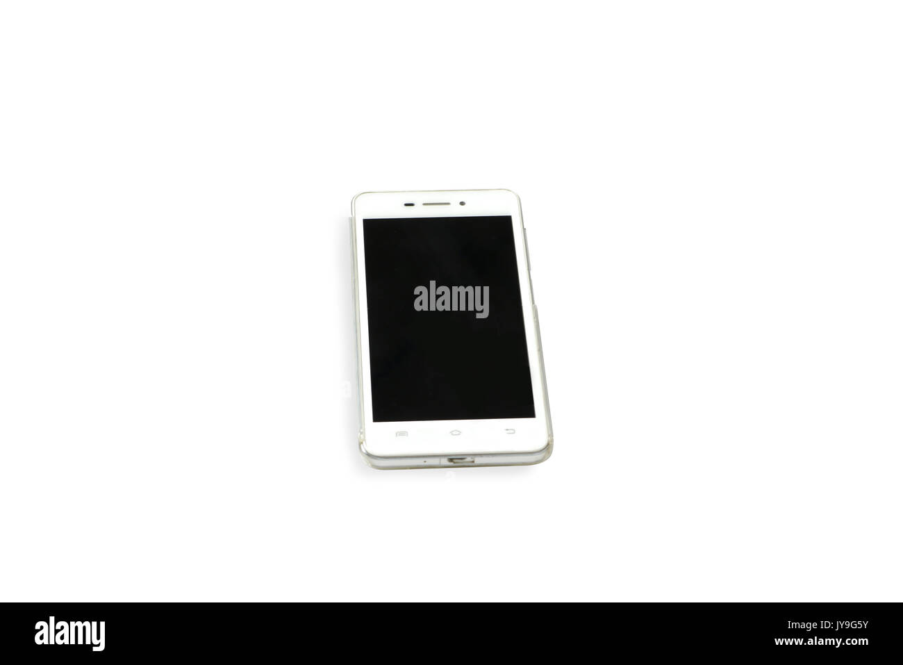 Smartphone on isolated white background and black screen Stock Photo