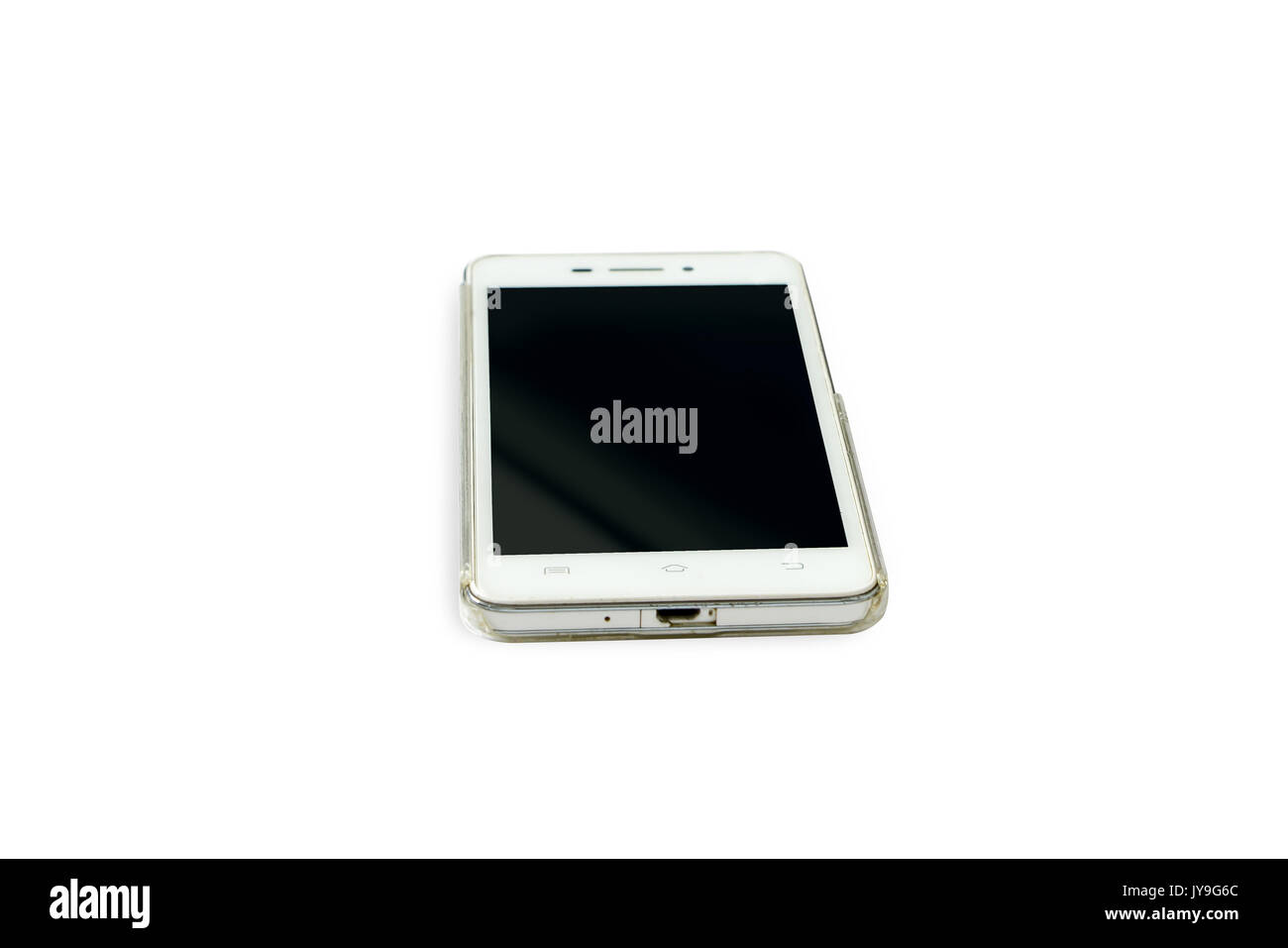 White modern smartphone on isolated white background Stock Photo