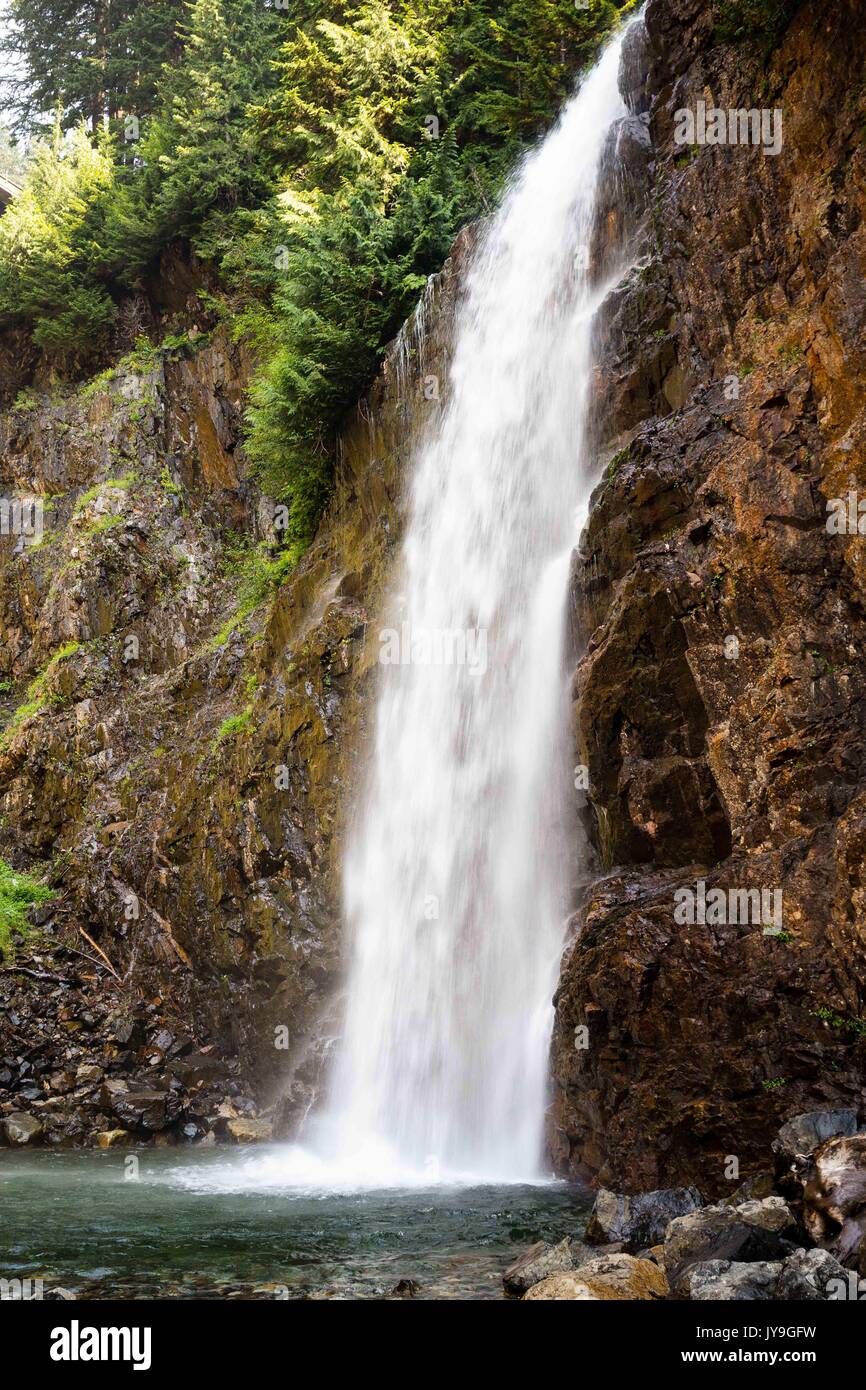 A view of Franklin Falls in Washington State. Franklin Falls is a popular family hike in the Seattle area. Stock Photo