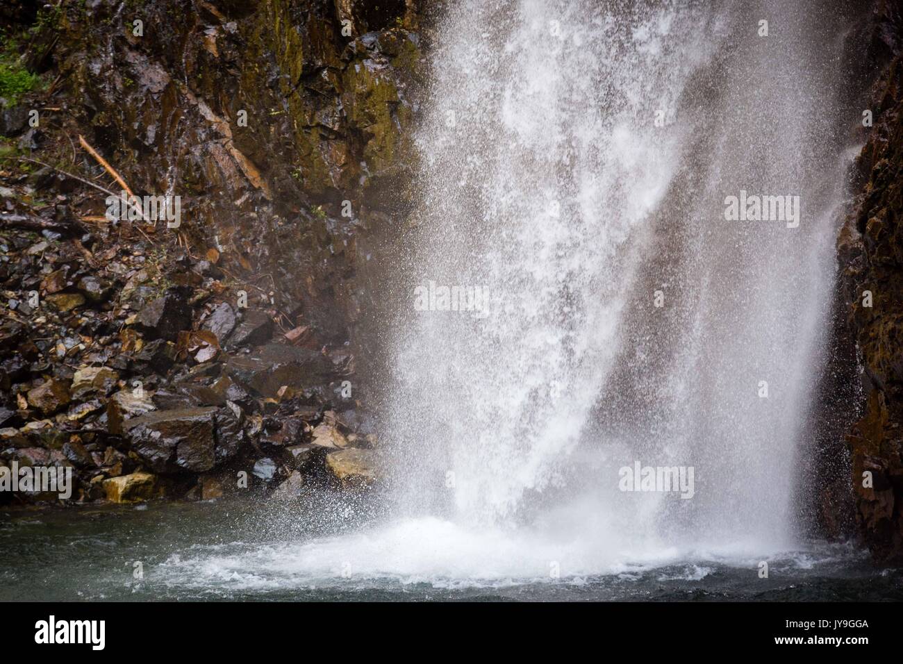 A view of Franklin Falls in Washington State. Franklin Falls is a popular family hike in the Seattle area. Stock Photo