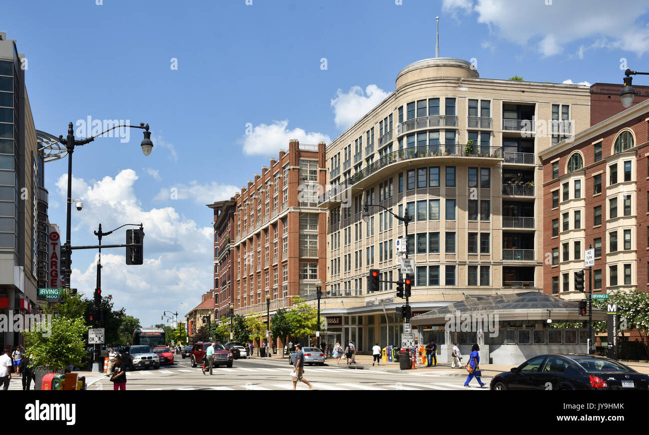 Reborn neighborhood of Columbia Heights in Washington DC, largely derelict twenty years ago, now is a lively mix of shopping, residences, and cultural Stock Photo