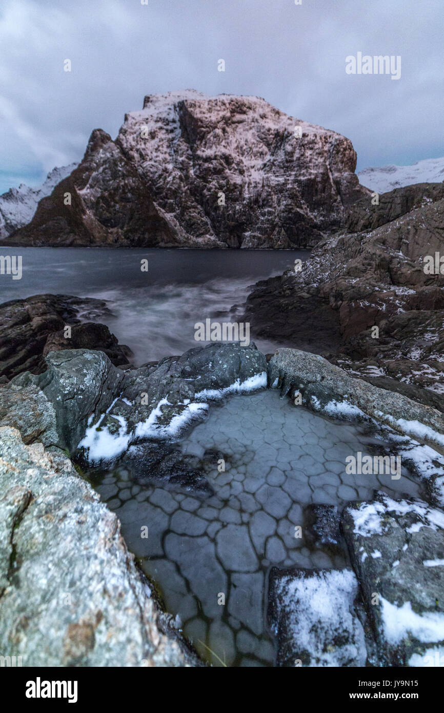 Rocks meet the cold sea. Lofoten Islands. Northern Norway. Europe Stock ...