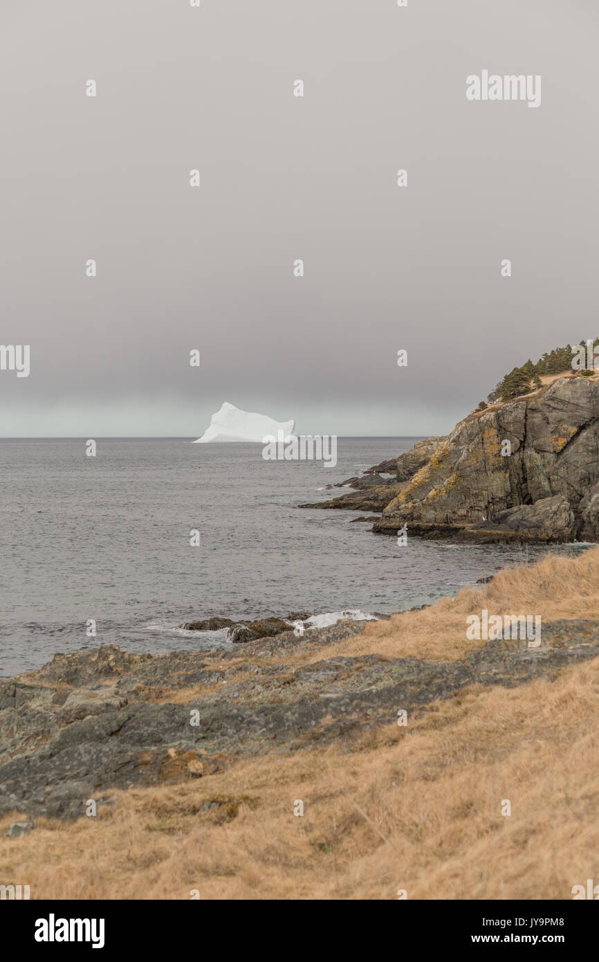 Large iceberg on the sea under storm clouds in Torbay, Newfoundland