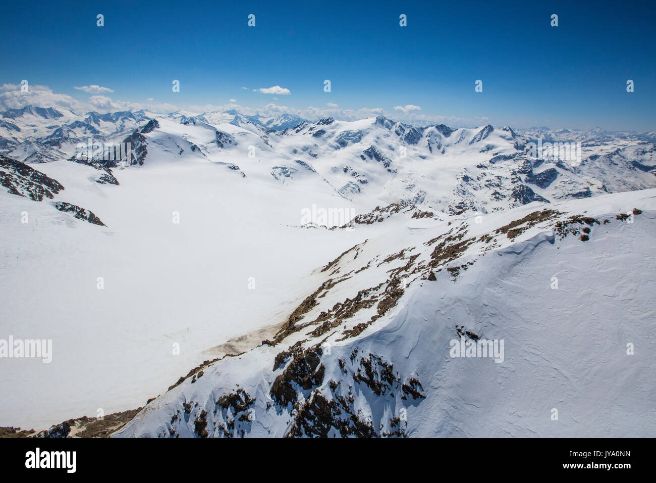 Aerial view of Forni Glacier and Mount Vioz Valtellina Lombardy Italy
