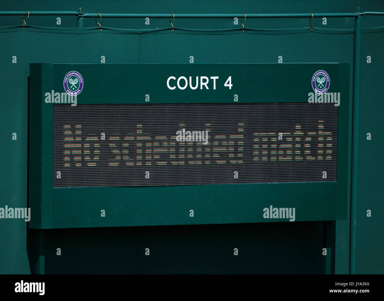 Wimbledon Feature  'No Scheduled Match' sign on a court at Wimbledon Tennis Championships 2017, London, Great Britain, United Kingdom. Stock Photo