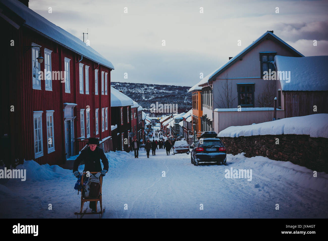 Snow in the mining town of Røros, Norway, Scandinavia, Europe Stock ...
