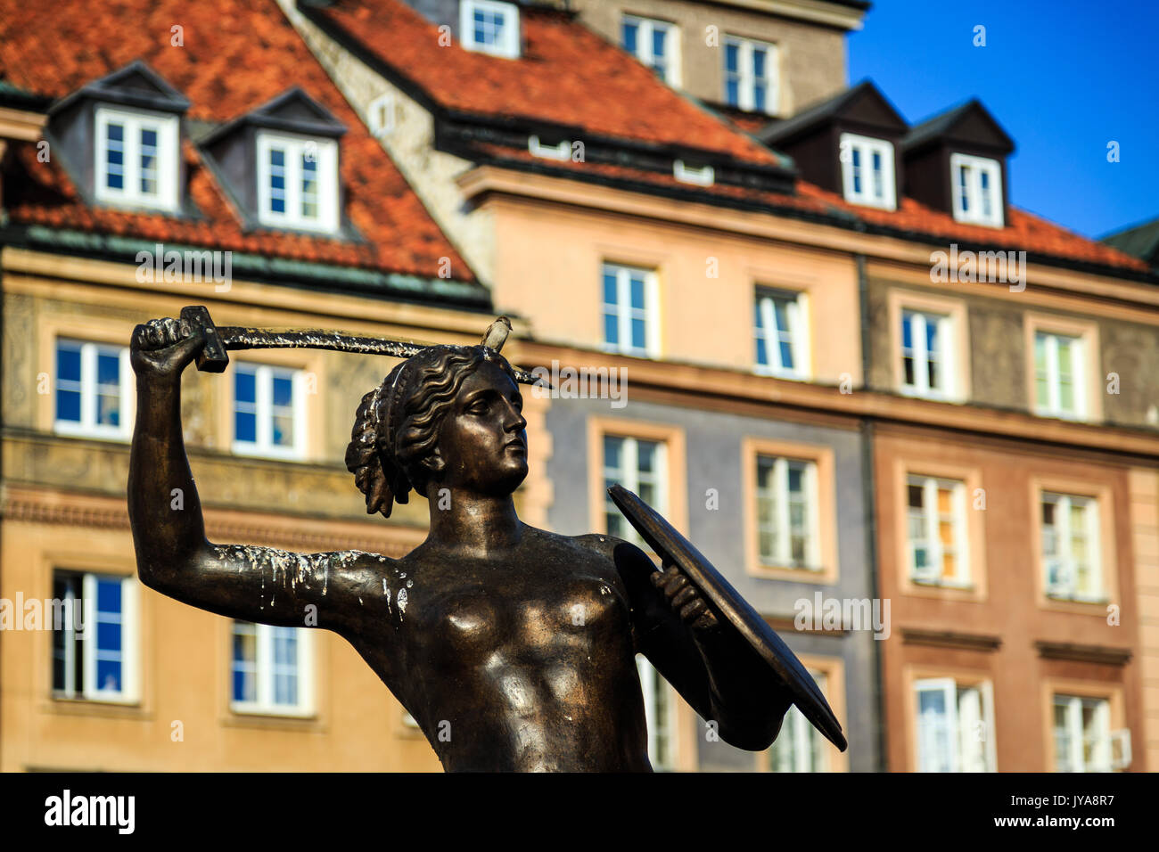 Mermaid Statue in old Town Warsaw, Poland Stock Photo