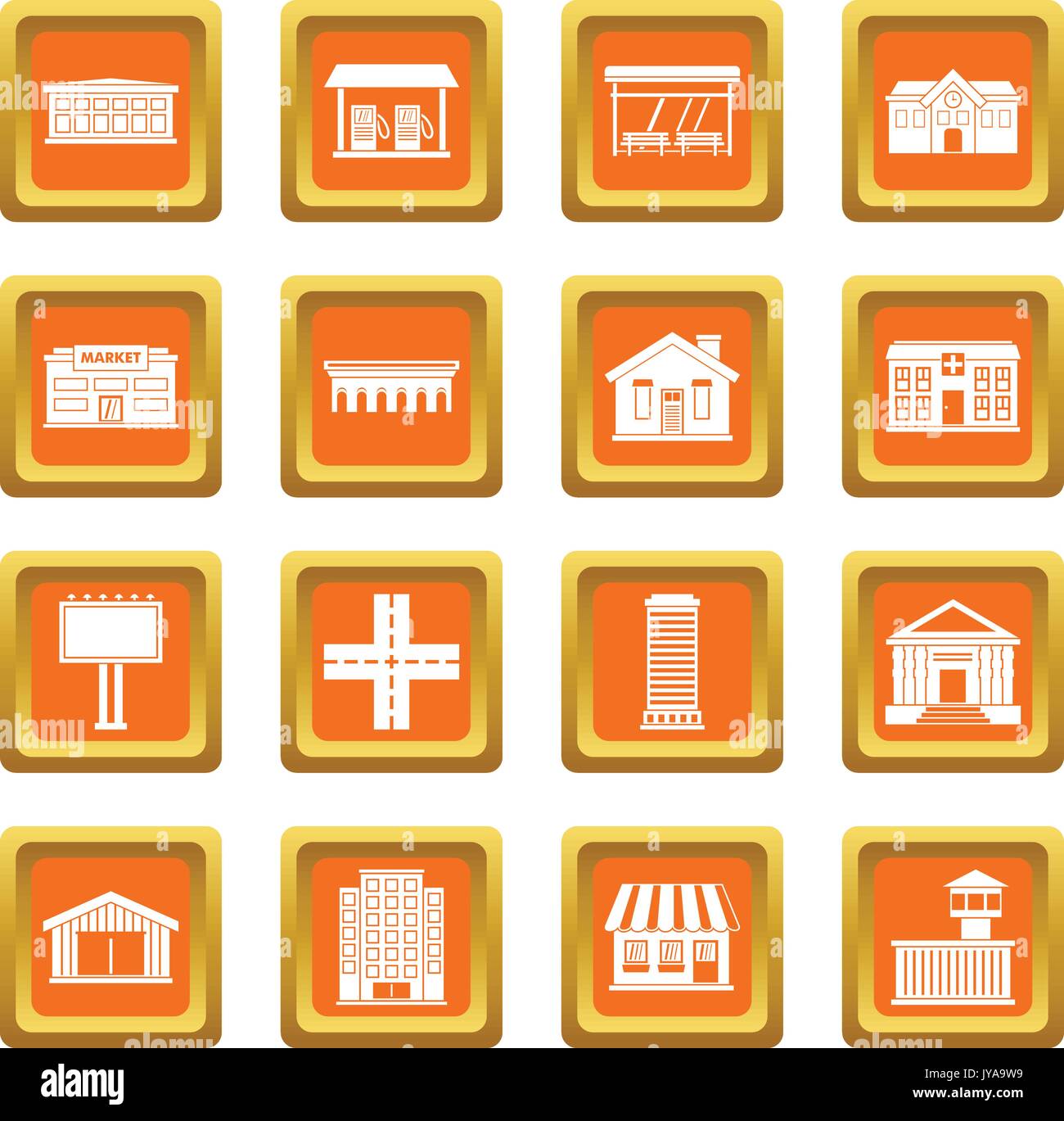 City infrastructure items icons set orange Stock Vector