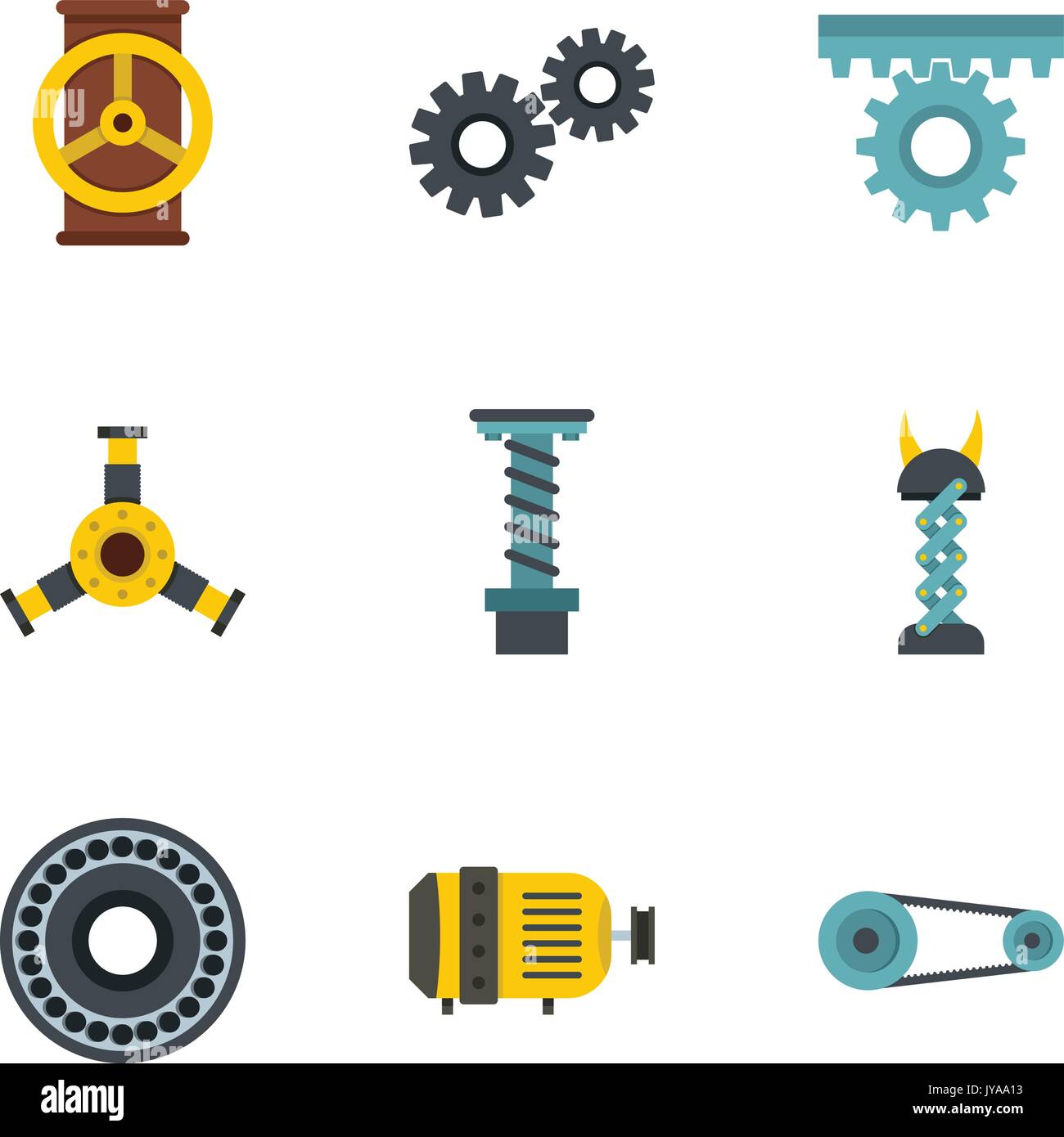 Machinery gear icon set, flat style Stock Vector