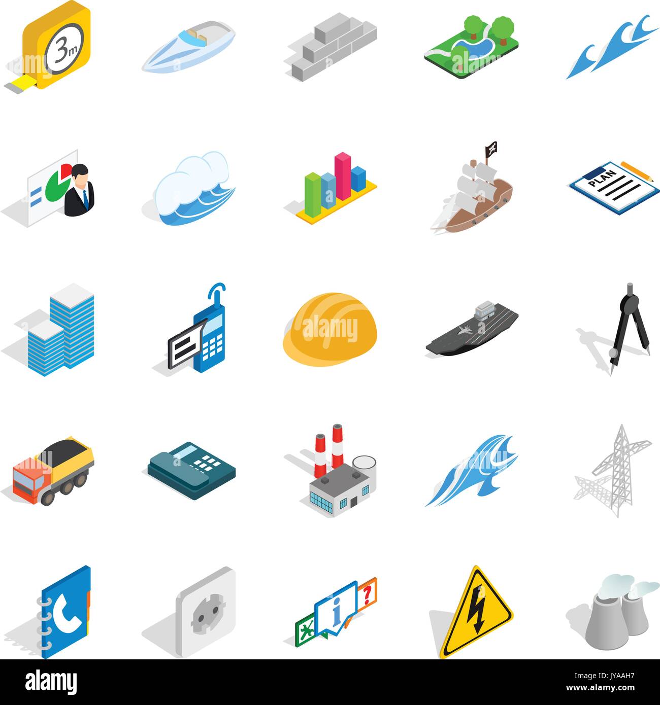 Electricity icons set, isometric style Stock Vector