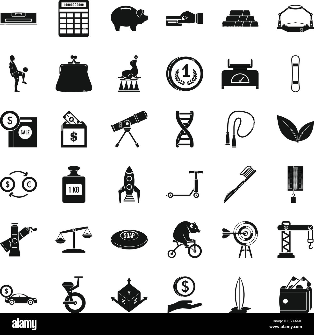 Number balance icons set, simple style Stock Vector