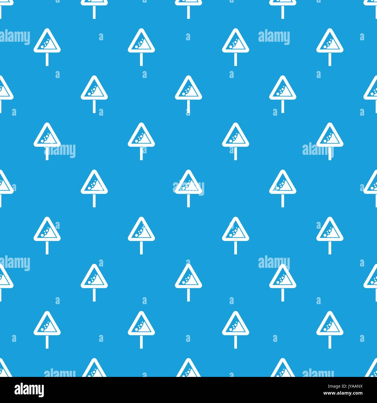 Falling rocks warning traffic sign pattern seamless blue Stock Vector