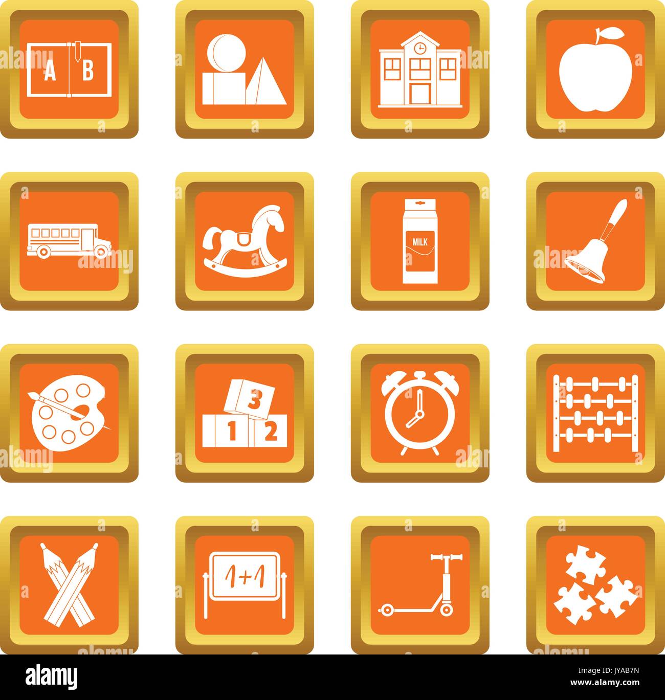 Kindergarten symbol icons set orange Stock Vector Image & Art - Alamy