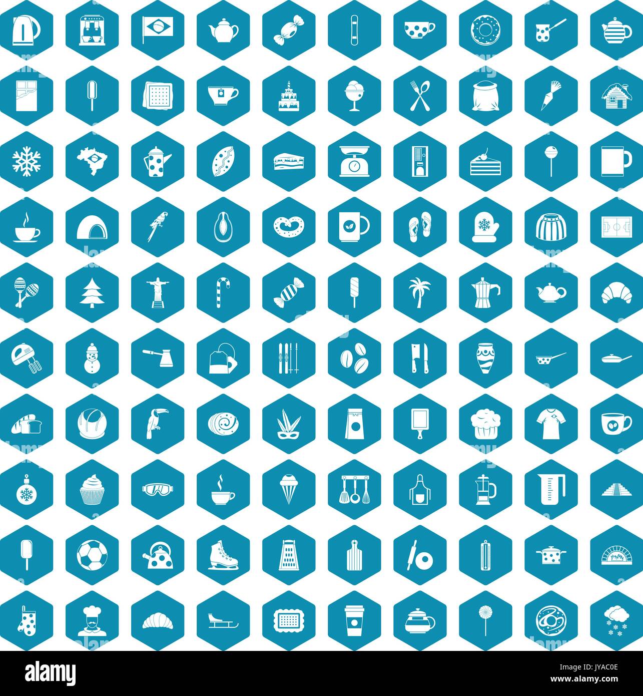 100 coffee icons sapphirine violet Stock Vector