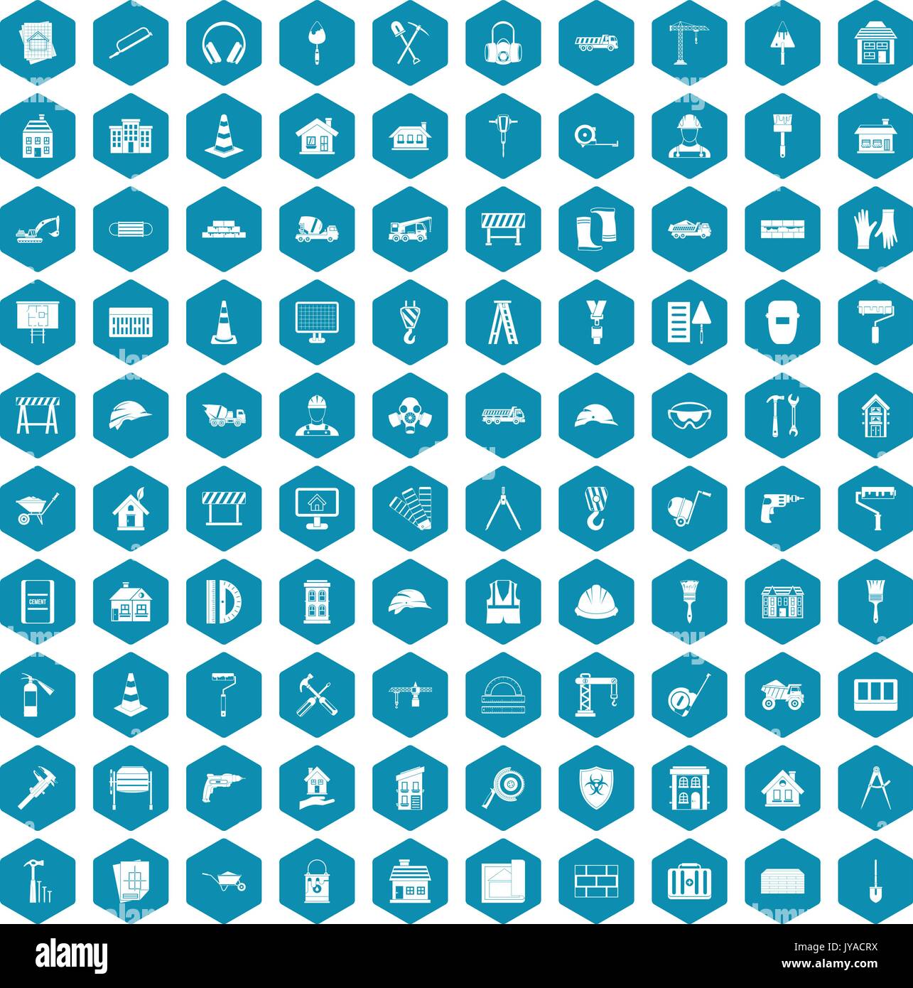 100 construction icons sapphirine violet Stock Vector