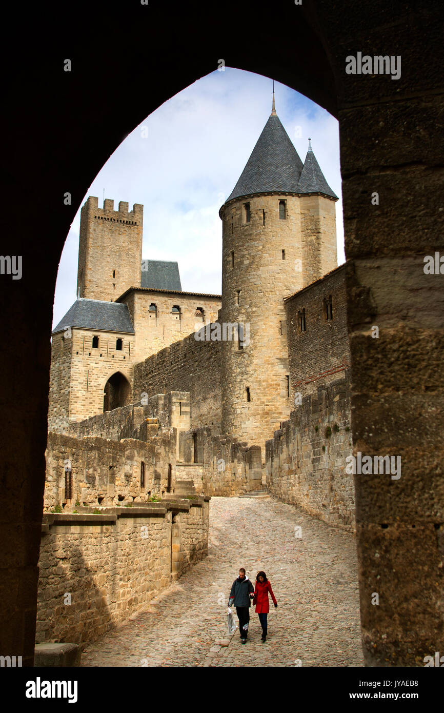Inside the walls of Carcassonne in Languedoc, France. Stock Photo