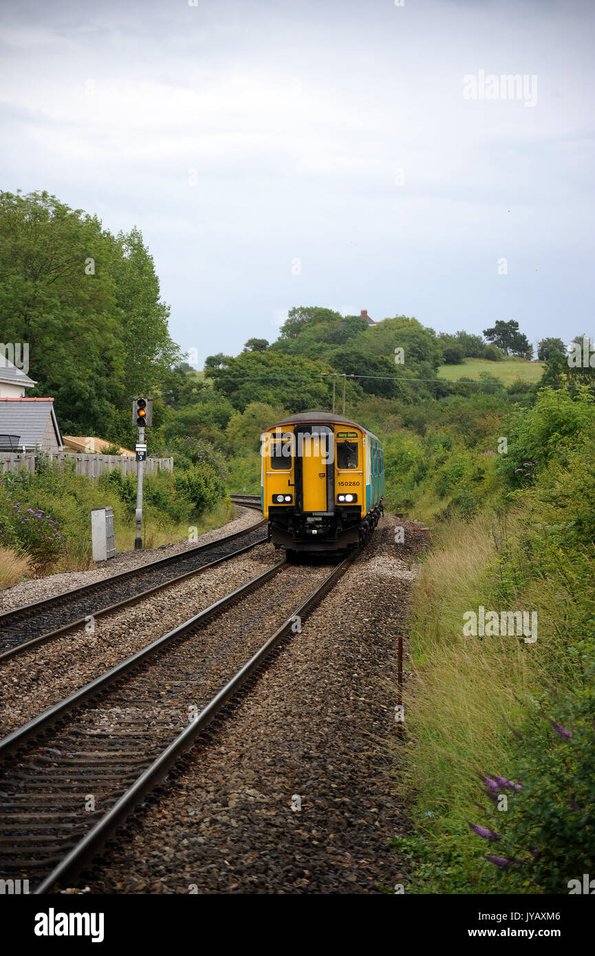 150280 approaches Eastbrook with a service for Barry Island. Stock Photo
