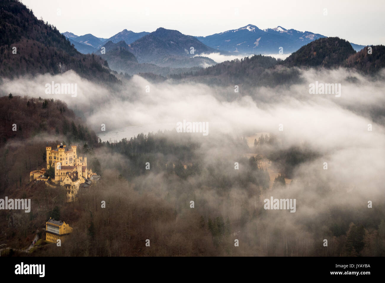 Panoramic view of Hohenschwangau Castle, Bavaria, 2016. Landscape format. Stock Photo