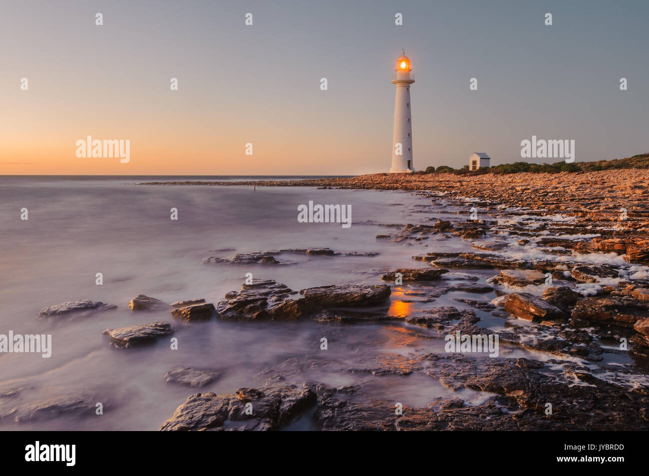 Famous Point Lowly Lighthouse at dawn. Stock Photo