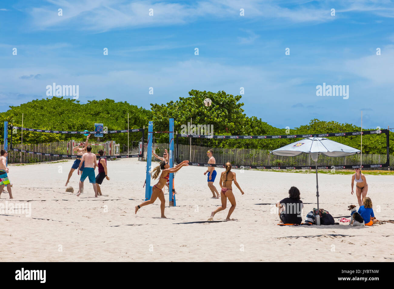 Beach Volleyball played in the sand in Miami Beach in MiamiDade County, Florida Stock Photo Alamy