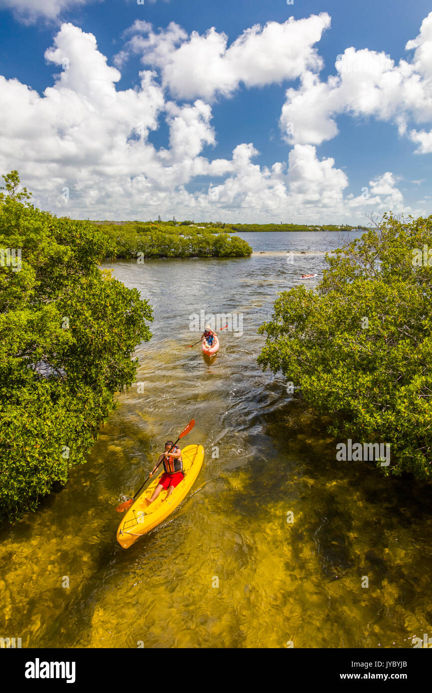 People kayaking in John Pennekamp State Parkin Key Largo in the Florida Keys. Stock Photo