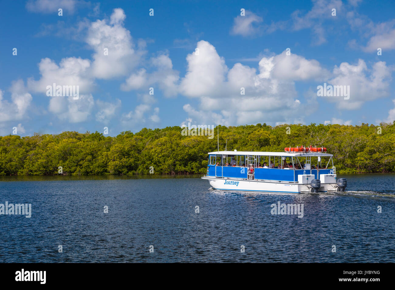 Glass bottom sightseeing boat in John Pennekamp State Parkin Key Largo in the Florida Keys. Stock Photo