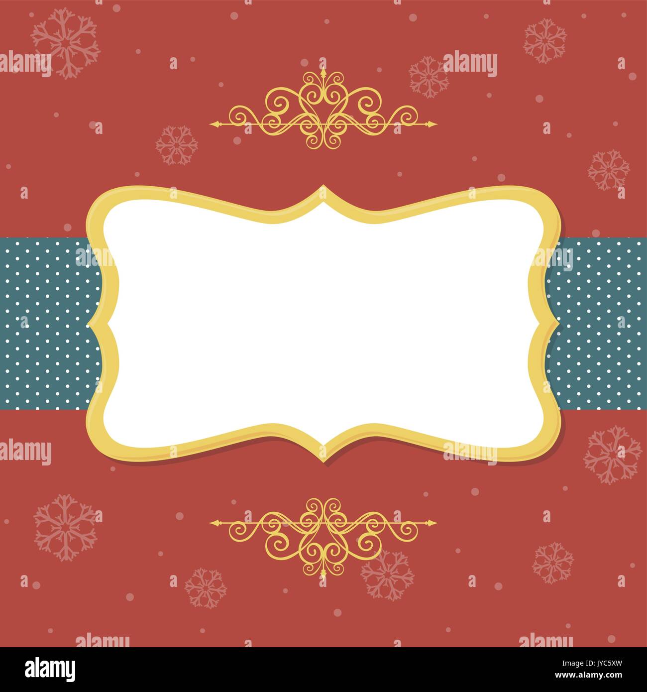frame with ornaments on red background with snowflakes Stock Vector
